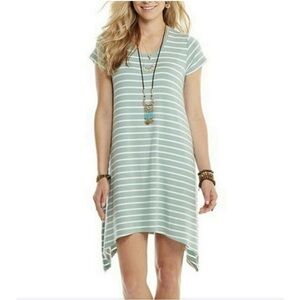 Matilda Jane Her Majesty green & white striped short sleeve t-shirt dress small